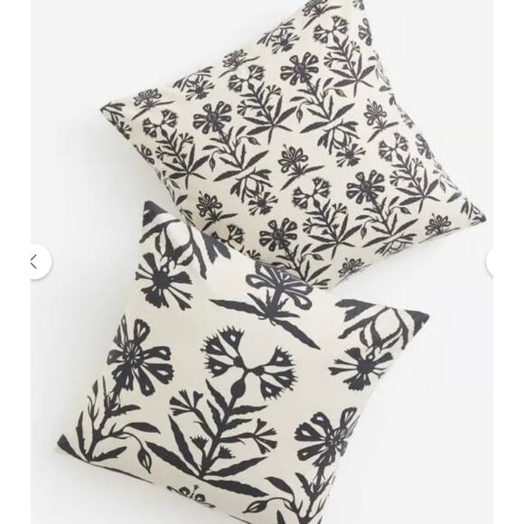 H&M Other - H&M Recycled Cotton 2 Pack 20x20 in Floral Pillow Cushion Cover New Beige Black